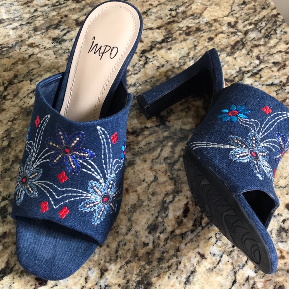 Impo Embroidered Denim Heels